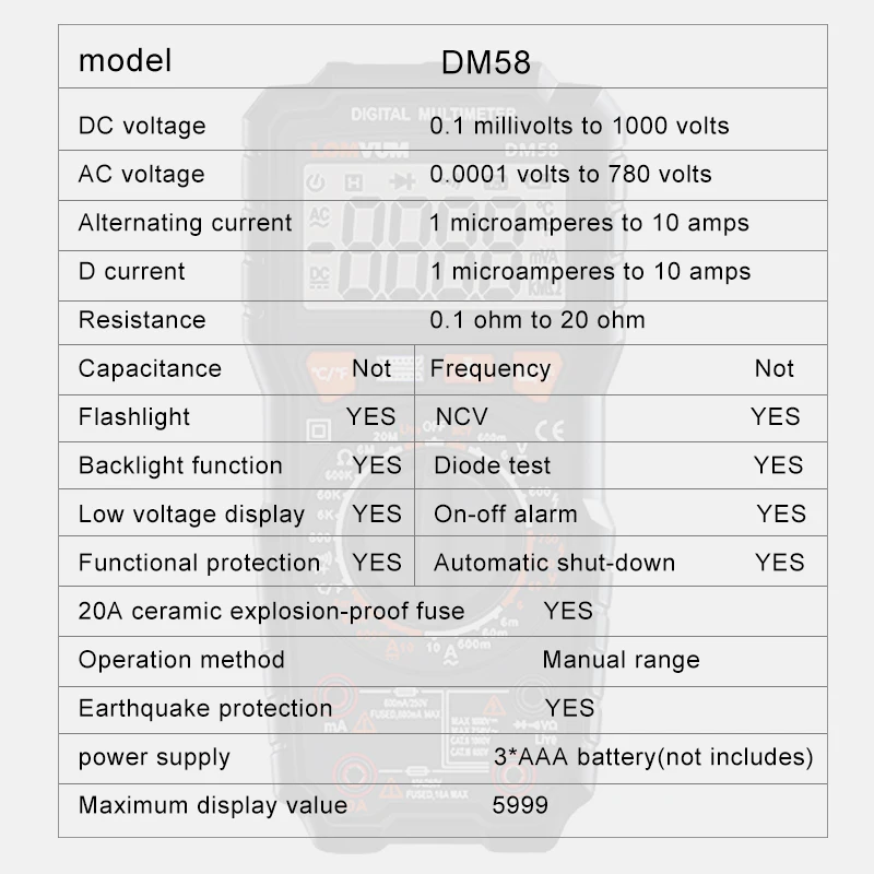Профессиональный мультиметр LOMVUM AC DC Цифровой вольтметр тестер цифровой ЖК