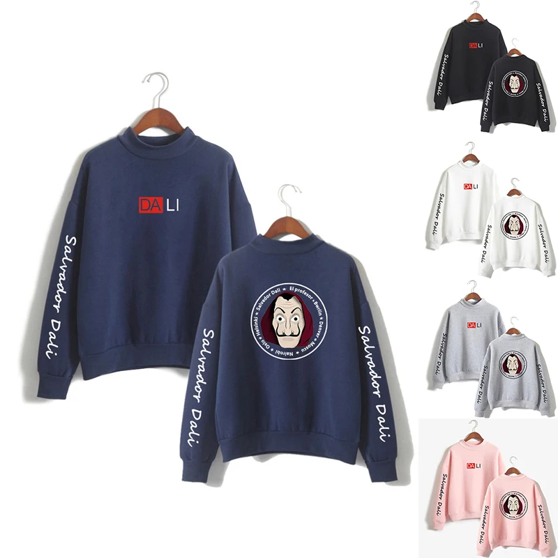 

Money Heist The House of Paper Salvador Dali High Collar Hoodies Men Women Capless Sweatshirts Long Sleeve Homme Hoodie Pullover