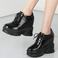punk trainers women lace up genuine leather hidden wedges high heel ankle boots female round toe fashion sneakers casual shoes