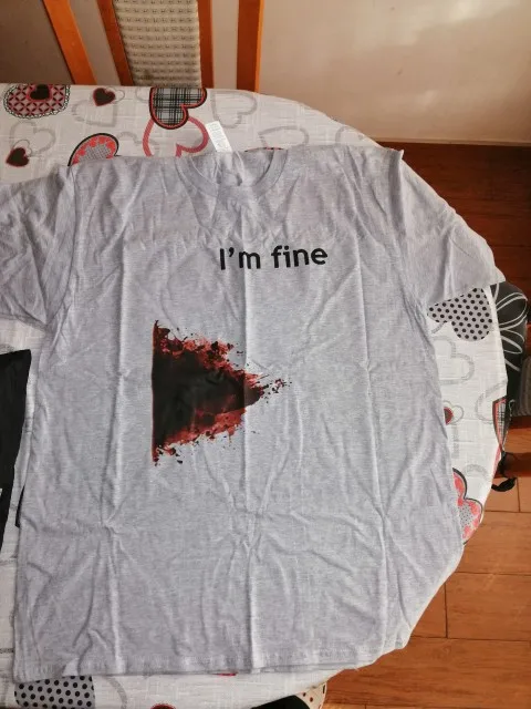 

2019 New Summer Casual Tee Shirt I'm Fine Graphic Zombie Slash Movie Halloween Injury Novelty Cool Funny T Shirt