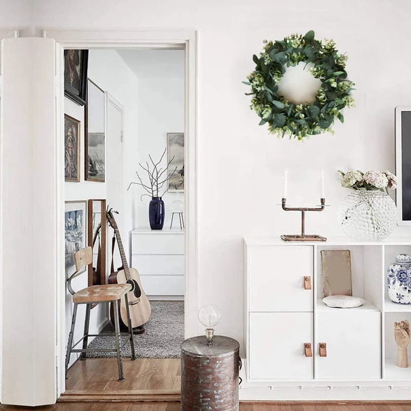 

Faux Boxwood Wreath 12.9Inch Artificial Green Leaves Wreath for Front Door Hanging Wall Window Wedding Party Decoration