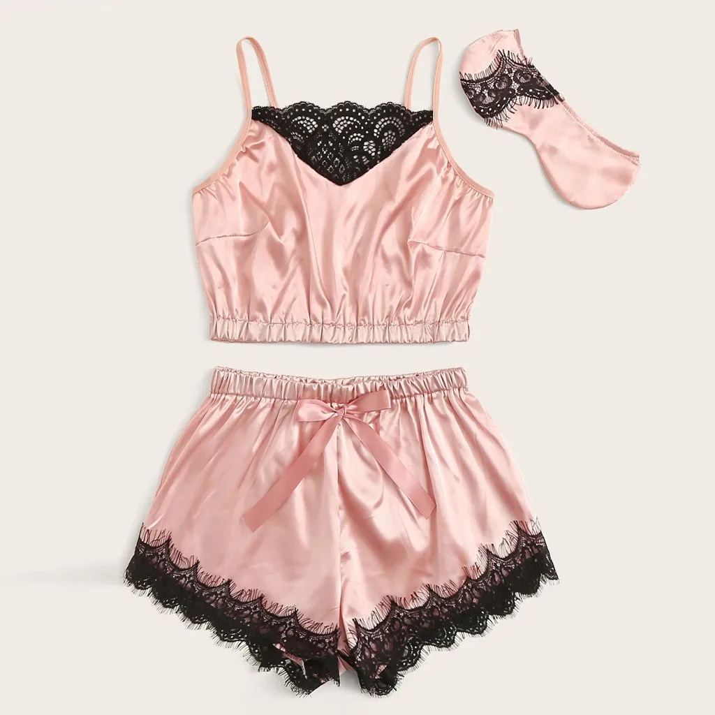 Chamsgend Женская одежда для сна Кружевной Костюм очки пижамы атласная кофта пижама