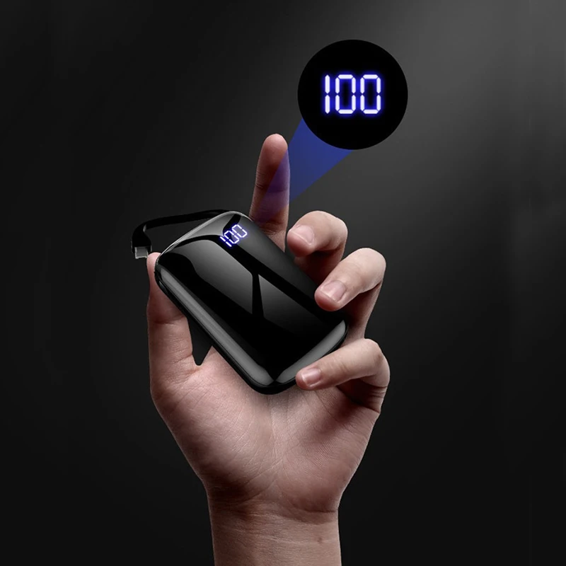 

20000mAh Mini Mobile Power Bank Built-in Charging Cable One-way Charger, Pocket-sized Large-capacity Portable External Battery