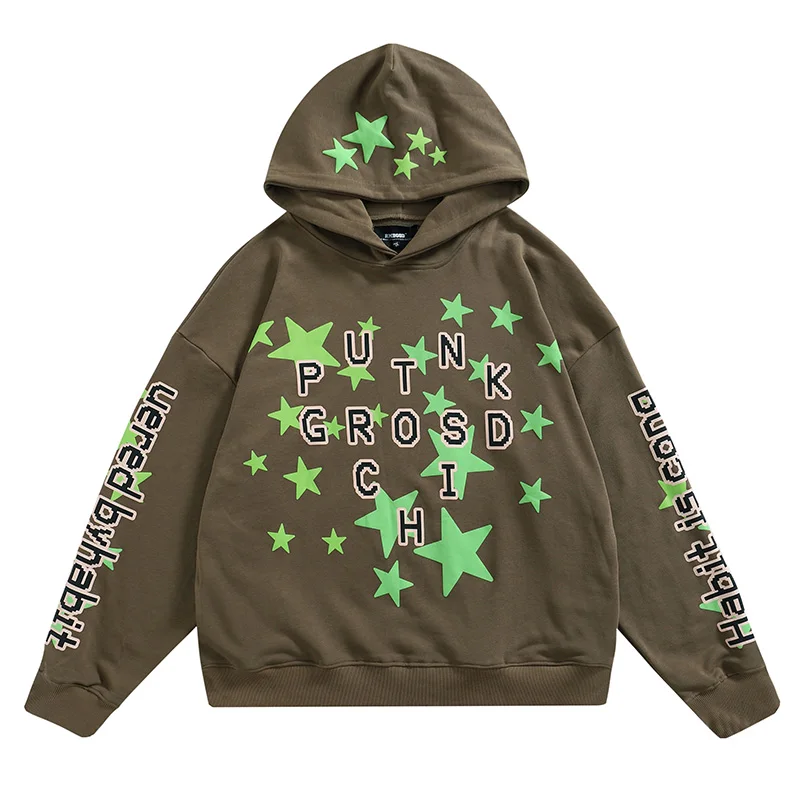 

Harajuku Five Stars Letter Embroidery Fleece Kanye Hoodies Men and Women Stranger Things Oversize High Street Hooded Sweatshirts