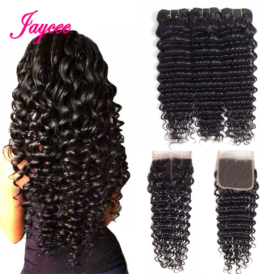 Jaycee Brazilian Deep Wave Bundles With Closure 4 Remy Human Hair with Lace |