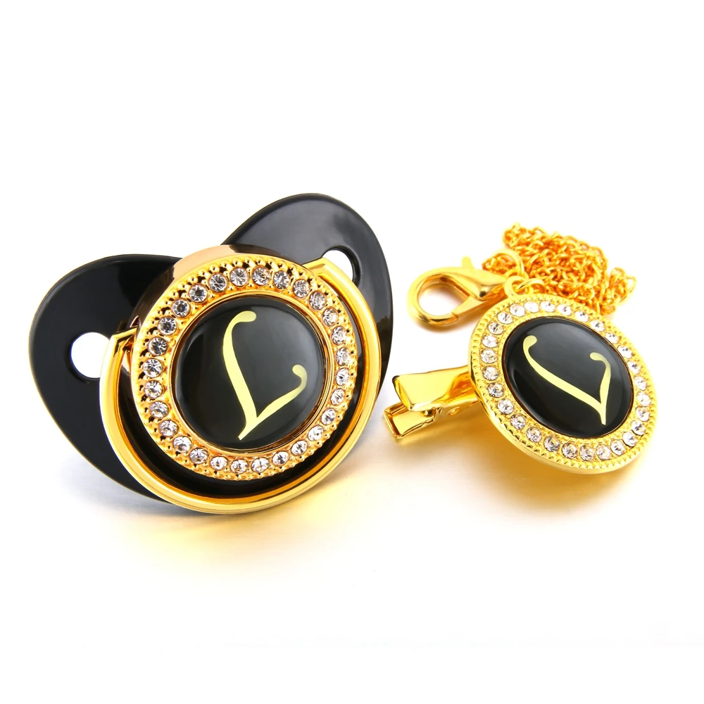 Роскошная Черная детская пустышка с надписью блестящая со стразами без BPA