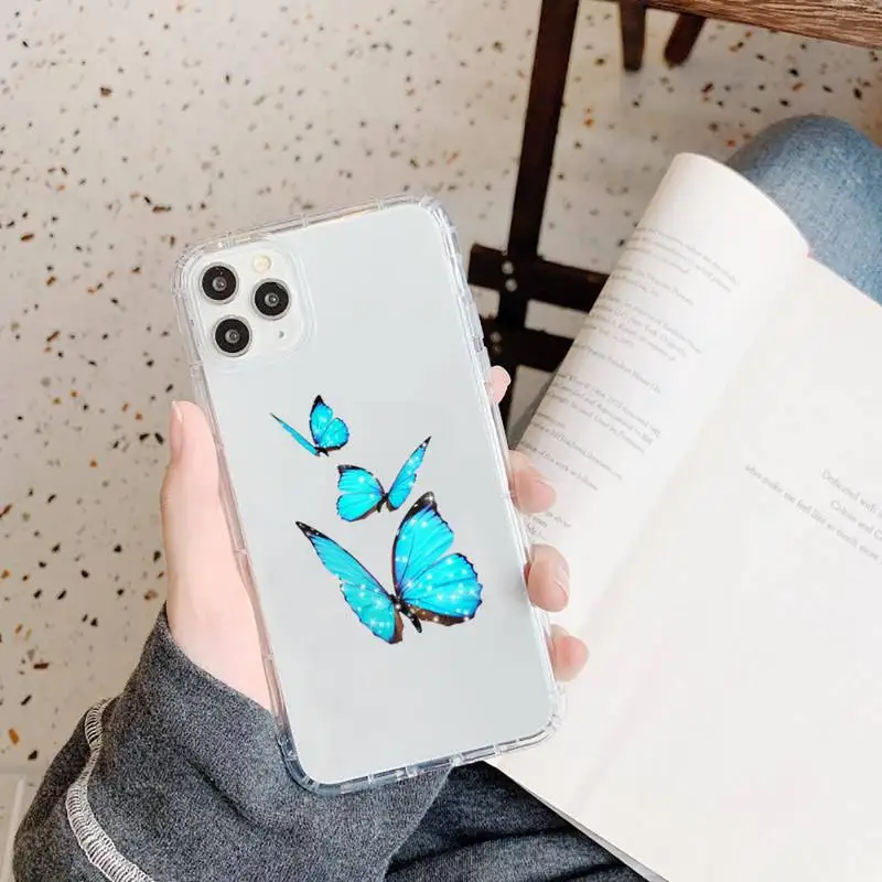 

Blue Butterfly cute animal Phone Case Transparent soft For iphone 5 5s 5c se 6 6s 7 8 11 12 plus mini x xs xr pro max