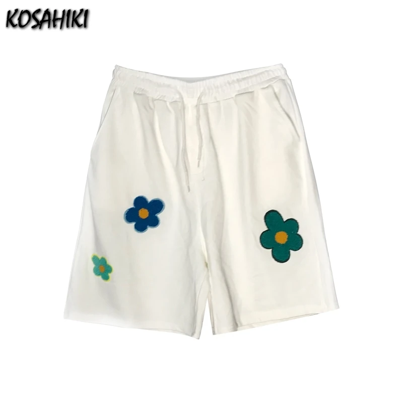 

KOSAHIKI Harajuku Women Shorts Streetwear Floral Print Jogger Shorts Summer Loose Elastic Waist Hip Hop Skateboard Shorts