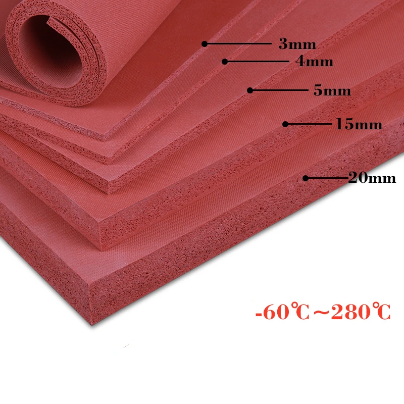 Custom Self-adhesive Silicone Foam Sponge Plate Sheet Board Heat Insulation Blanket 500 x 500 1mm 1.5mm 2mm 3mm 4mm 5mm 6mm Red