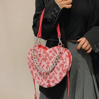 heart shape plush women winter crossbody bags leopard pattern ladies tote shoulder bags fashion chain female handbags bolsa