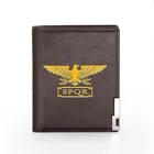 Модный коричневый кожаный мужской и женский кошелек Golden Eagle SPQR, короткий кошелек для удостоверения личности, держатель для кредитных карт, военный кошелек