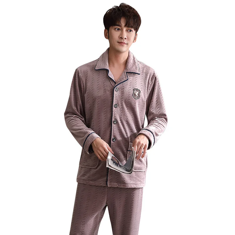 

Pajamas Men's Autumn and Winter Style Island Fleece Plus Fleece Warmth Thin Flannel Coral Fleece Ensemble Homme Pyjama Homme New