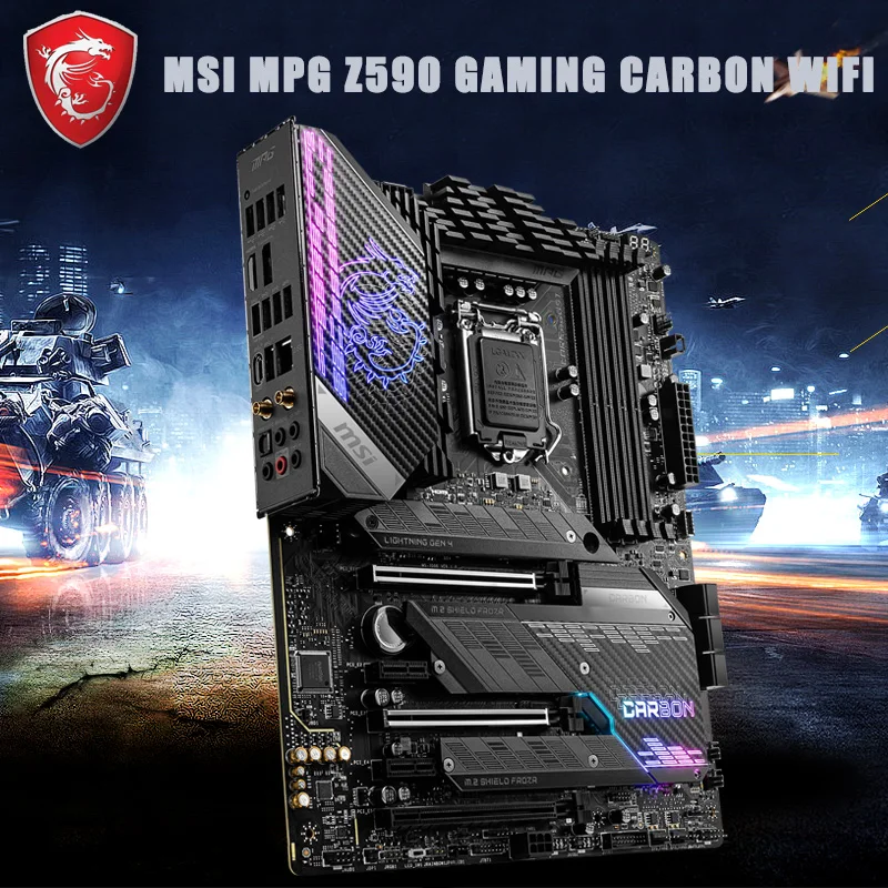 Verkaufen LGA 1200 MSI MPG Z590 GAMING CARBON WiFi Motherboard DDR4 128GB PCI-E 4,0 M.2 10th/11th-Gen Desktop Z590 Placa-Mãe 1200 ATX