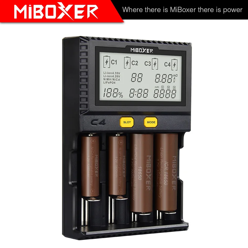 Умное зарядное устройство MIBOXER C4 ЖК дисплей для литий ионных IMR ICR LiFePO4
