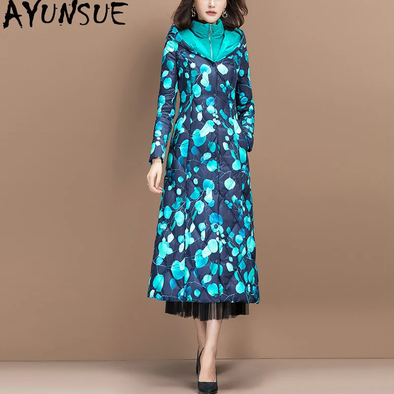 Модный женский пуховик AYUNSUE зимнее длинное пальто на утином пуху Корейская