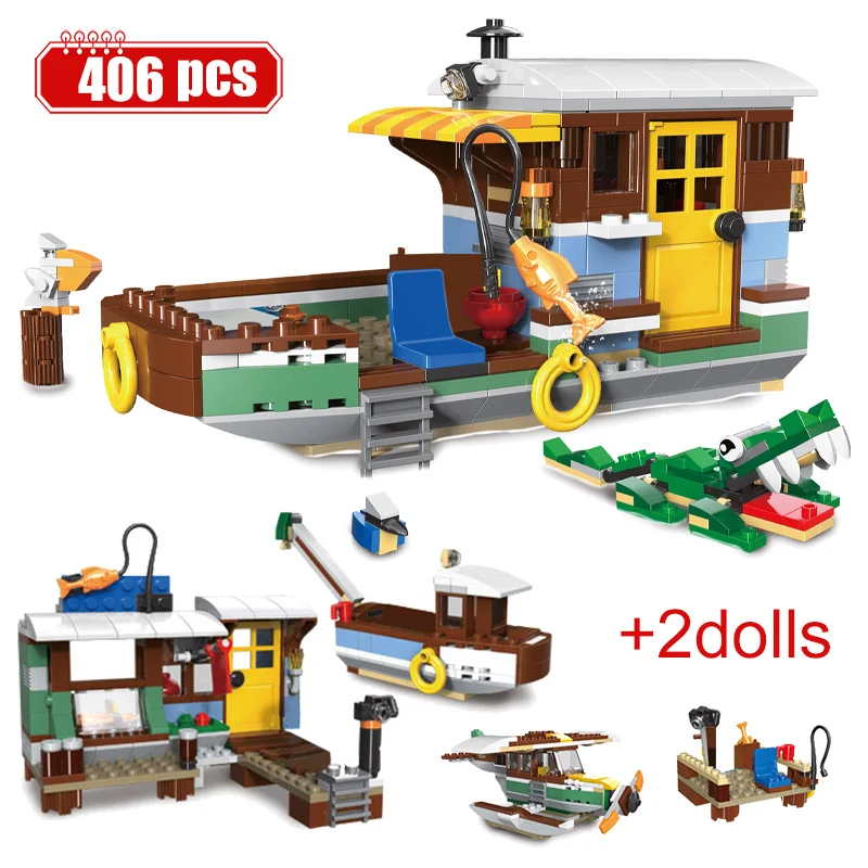 3 в 1 Городской крокодиловый корабль дом архитектура строительные блоки лодка