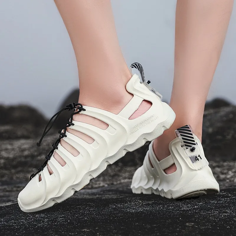 Мужские сандалии-желе без застежки дышащие легкие пляжные шлепанцы с дырками