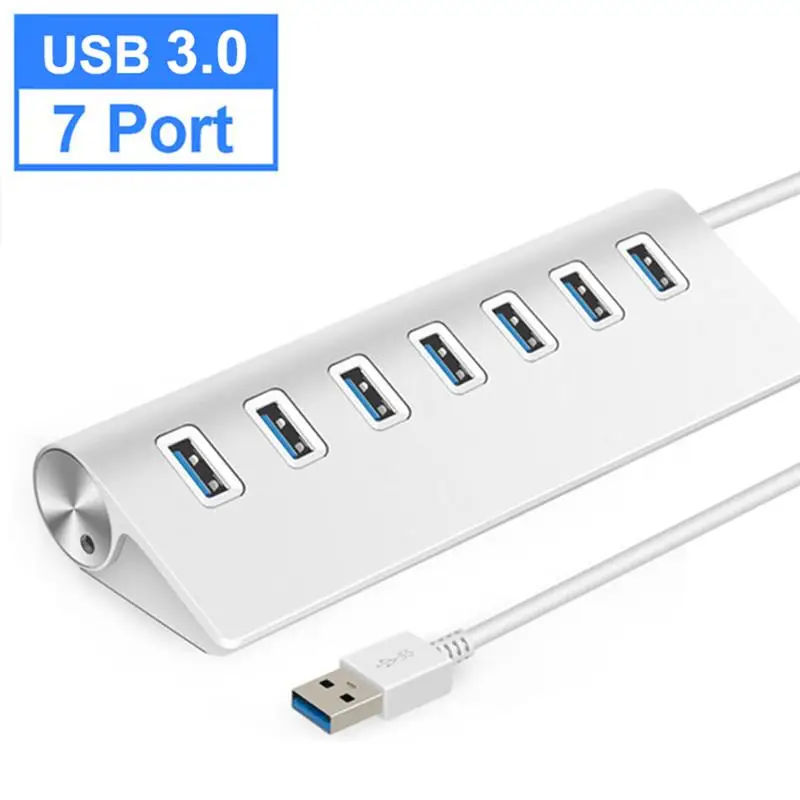 

7 Ports USB 3.0 Hub High Speed 5Gbps Card Reader Splitter USB 2.0 Aluminum Alloy Dock Station for PC Laptop Computer