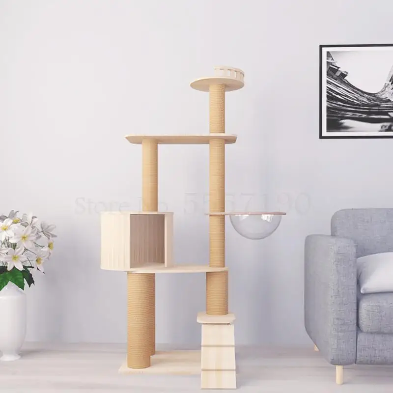  Cat frame cat climbing solid wood large tower shelf tree house one villa jumping platform toy | Дом и сад