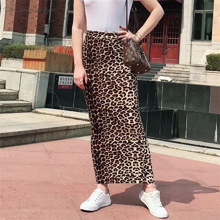 Юбка женская с леопардовым принтом модная эластичная облегающая длинная