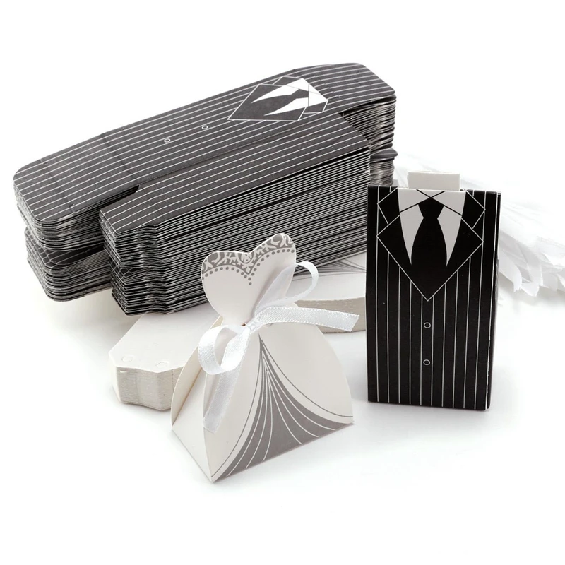 

10pcs Bride and Groom Candy Boxes Wedding Gifts Bag DIY Wedding Favors Box with Ribbon Event Party Decoration Supplies