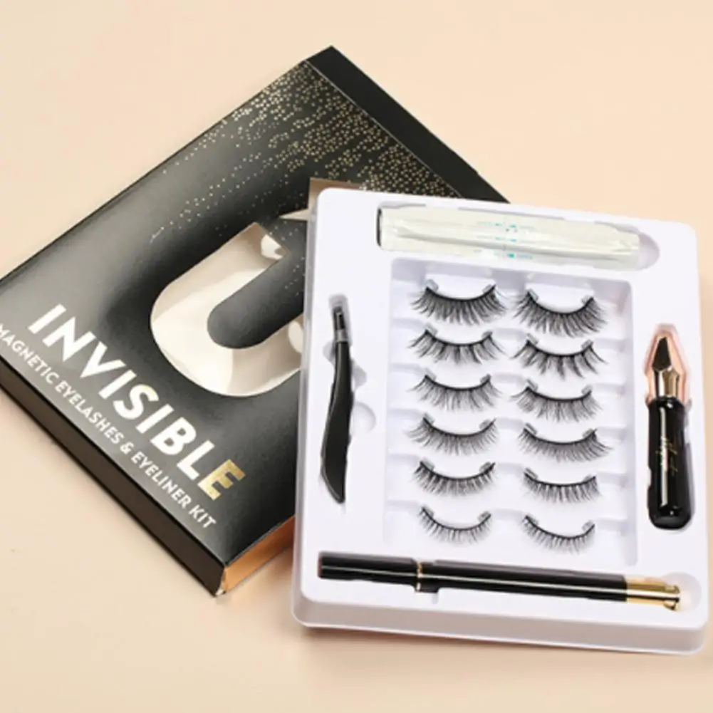 

6 Pairs Eyeliner And Liquid Eyeliner Eyelashes Natural Eyelash Fake Eyelashes Tools Magnetic Tweezer Eyeliner Makeup False G9O2