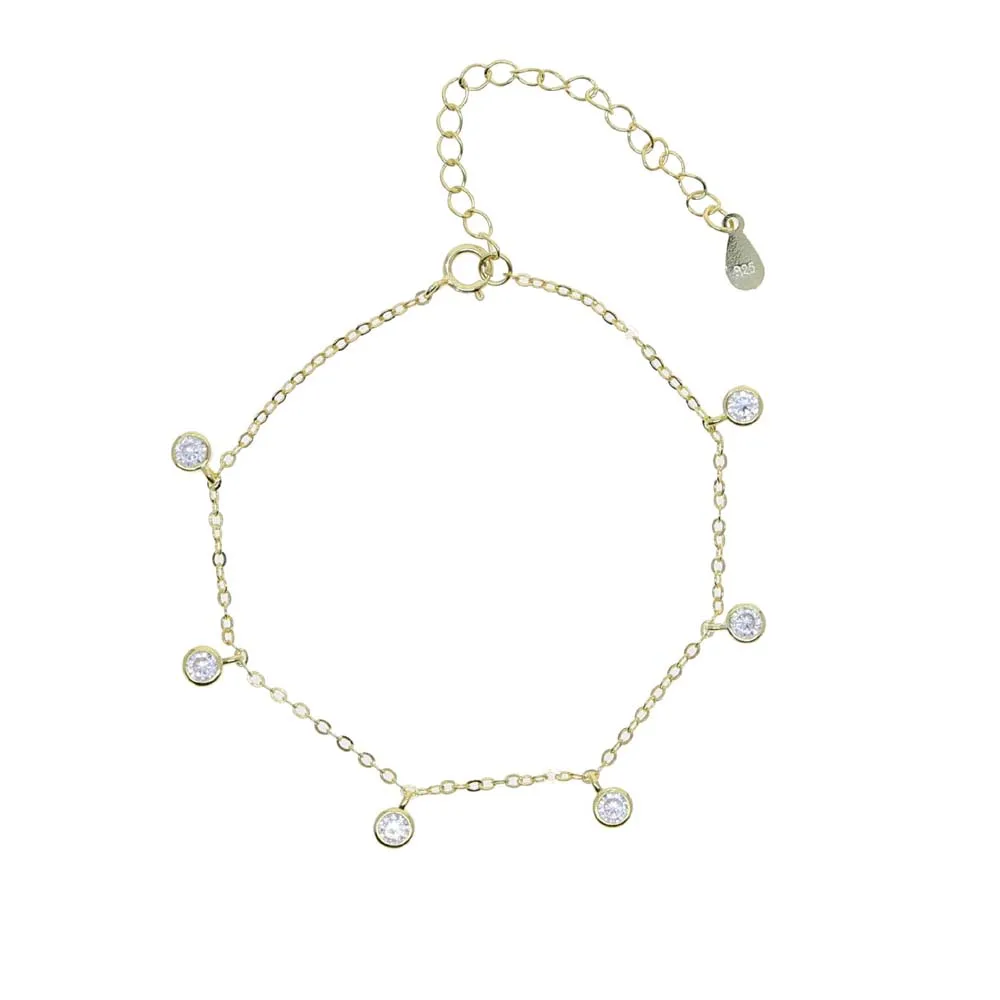 

New arrived 925 sterling silver Tiny link chain Bracelet with High quality cz paved disc round dangle charm wedding bracelet