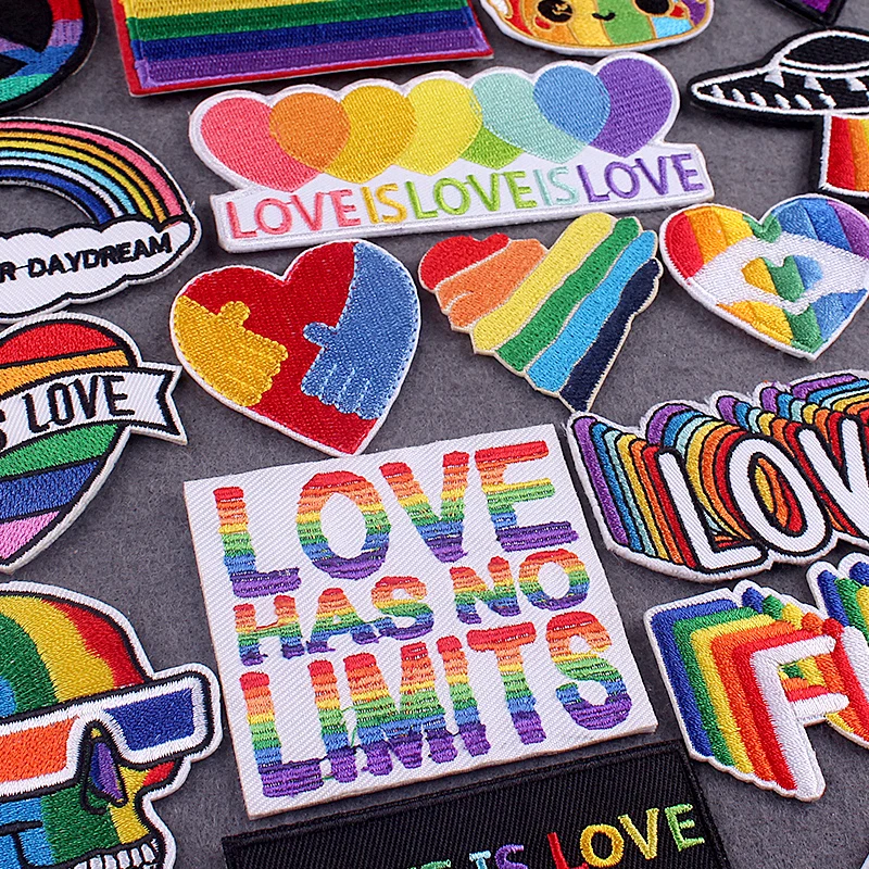 

Love is Love Badges Gay Pride LGBT Patch Iron On Patches For Clothing Stickers Rainbow Patches On Clothes Stripes Accessory