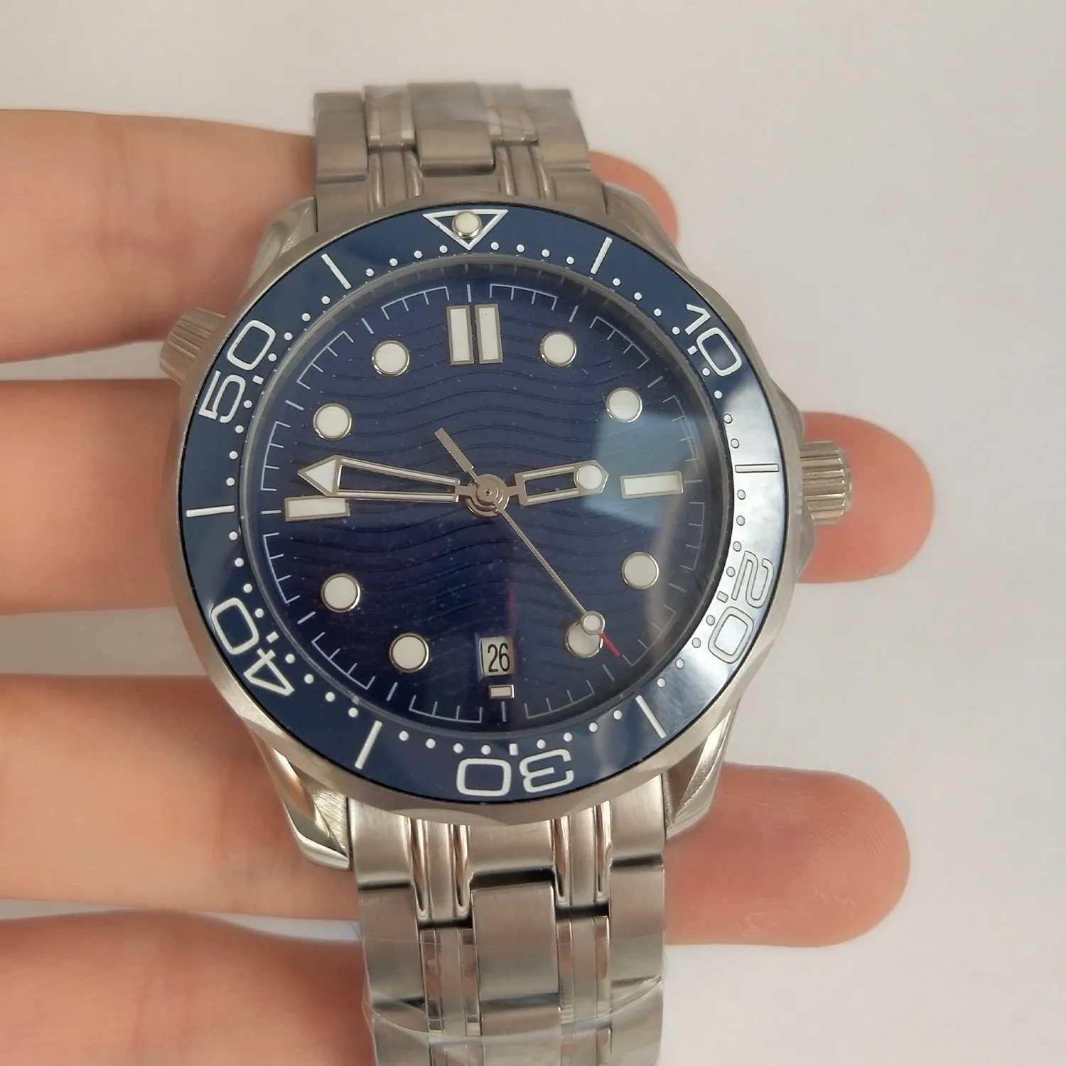 Автоматические механические часы с синим циферблатом мужской керамический