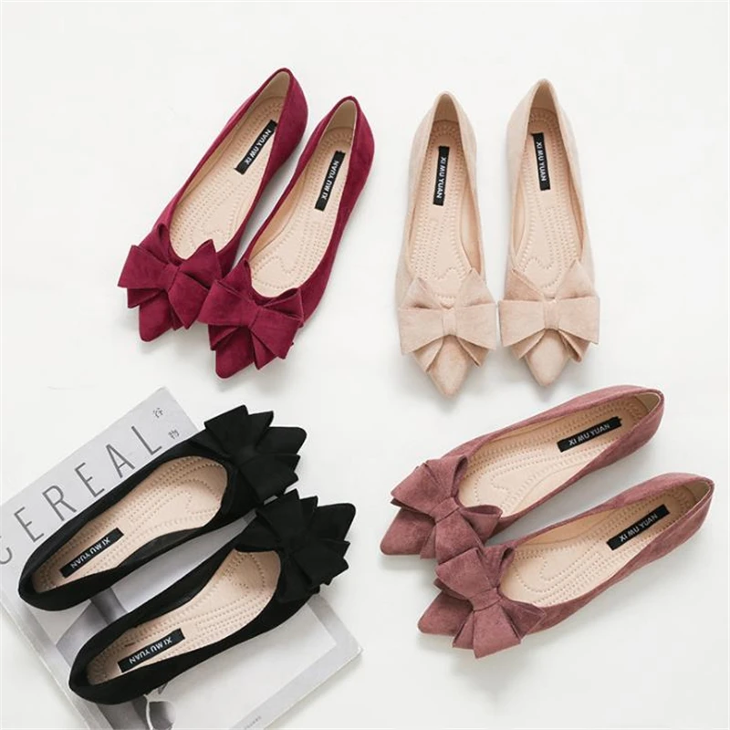 

Women Butterfly Knot Ballet Flats Office Lady Pointed Toe Loafers Female Comfortable Slip On Moccasins Casual Shoes Size 34-43