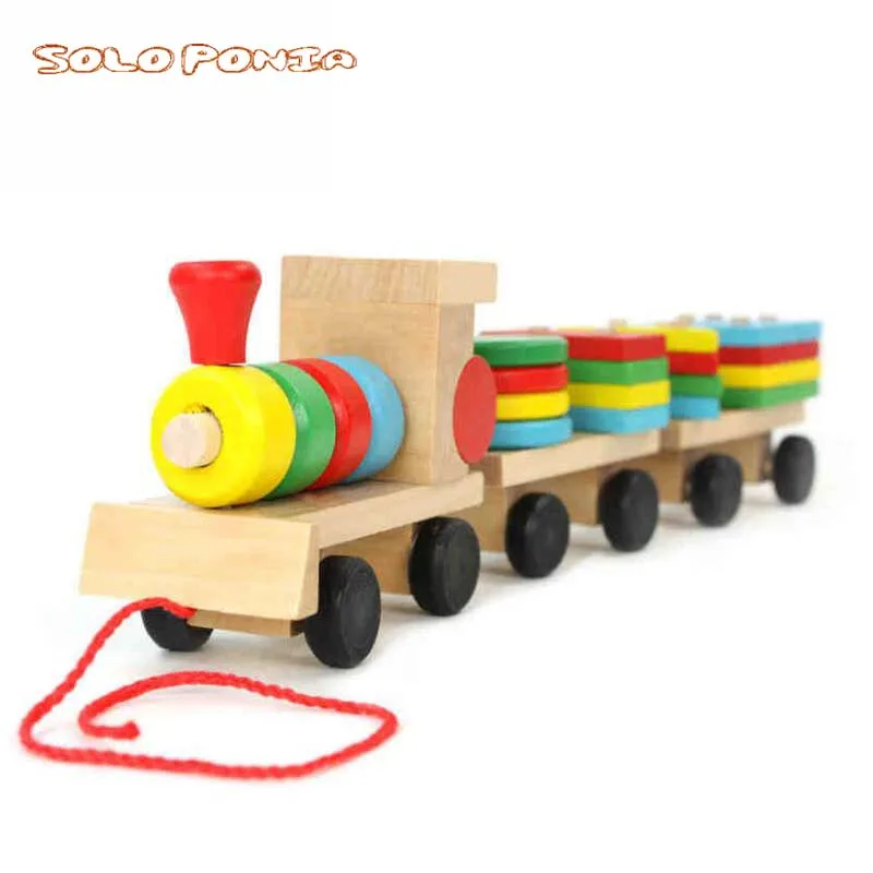 

Essential Educational Wooden Toys Children Wooden Geometry Stacking Train Wooden Blocks Baby Early Learning Toys free shipping