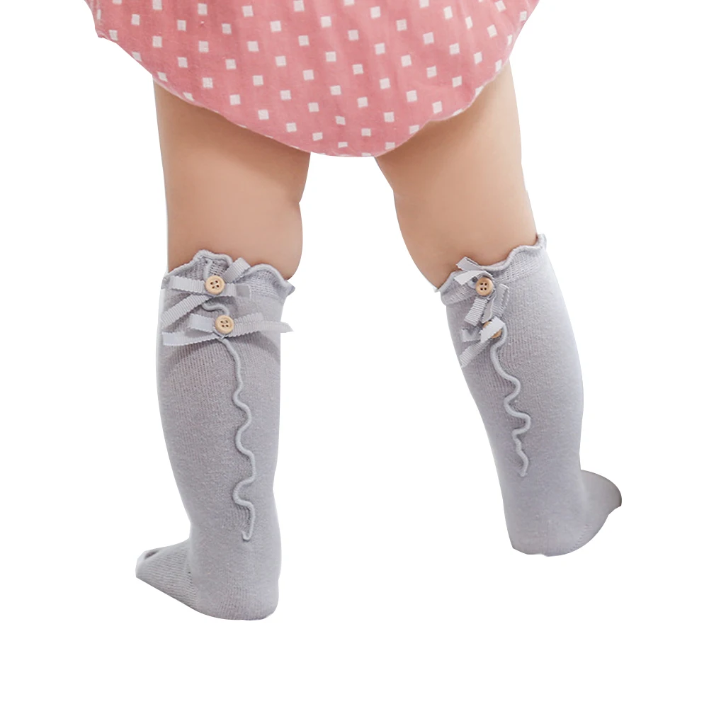 Милые носки до колен из мягкого хлопка с бантом и пуговицами для маленьких