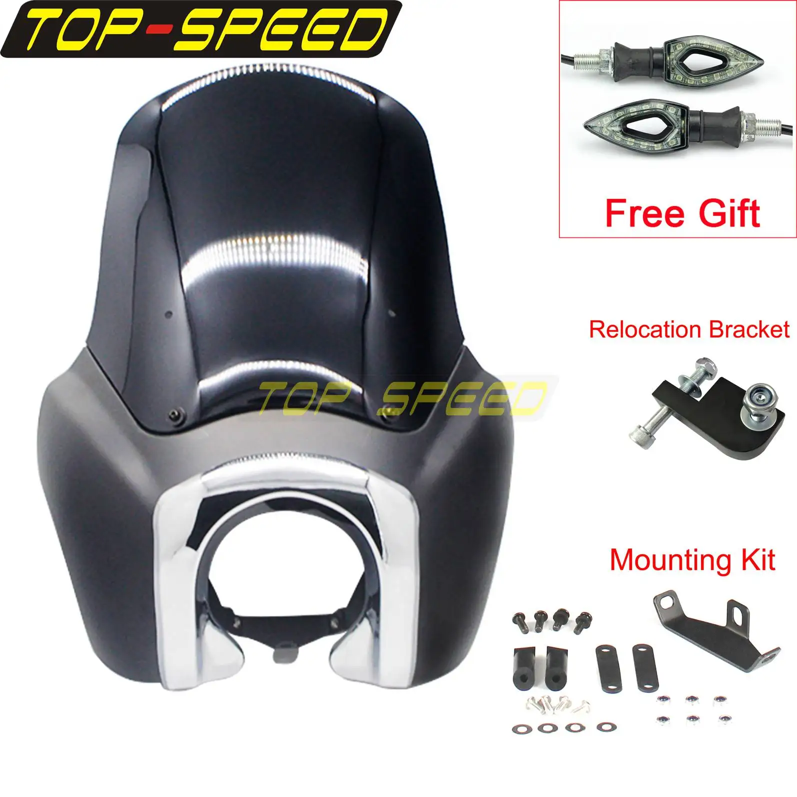 

Retro Replica Headlights Fairing With Windshield Mounting Bracket Kit for Harley Sportster Dyna Softail Super Glide FXR FXD FXDT