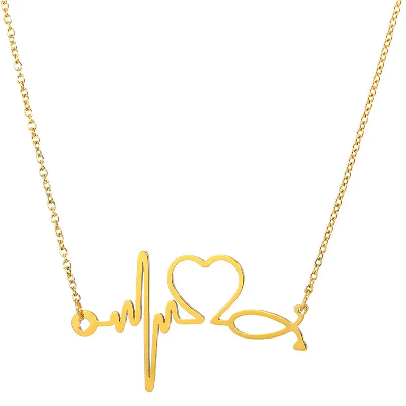 

European And American Stainless Steel Heart Ecg Pendant Necklace For Mom Friend Gift
