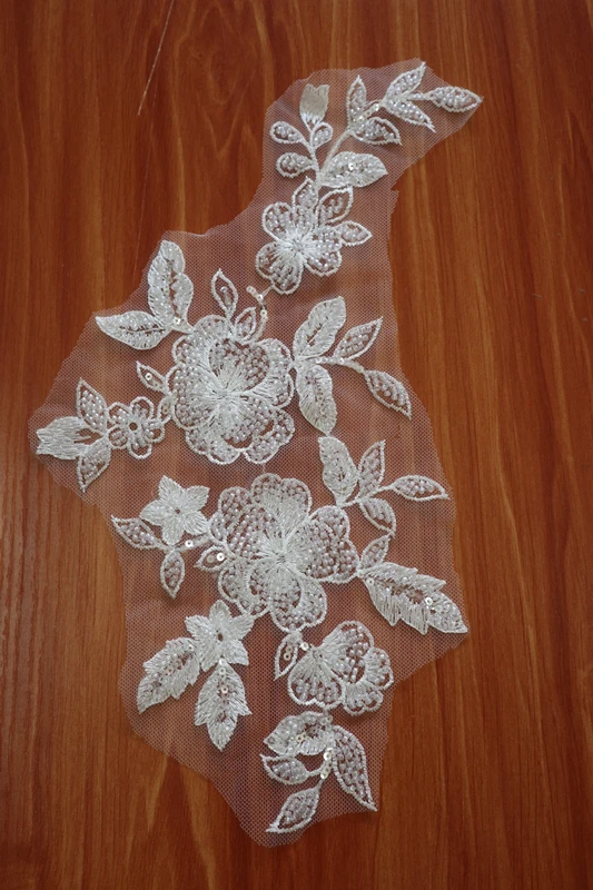 Кружевная аппликация с белыми бусинами и блестками бисером для танцевальных