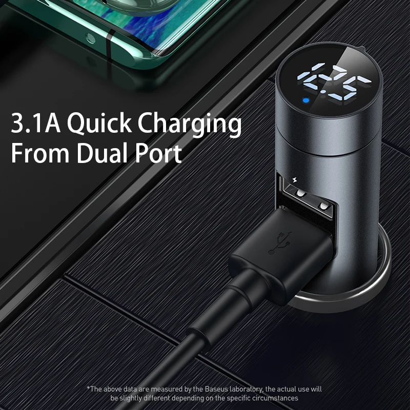 baseus car fm transmitter bluetooth 5 0 handsfree modulator car charger 3 1a dual usb car mp3 player wireless audio receiver kit free global shipping