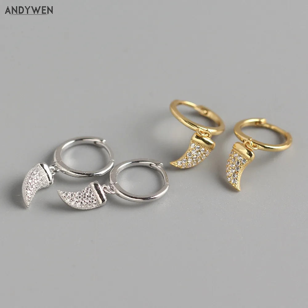 ANDYWEN Серьги-Обручи из стерлингового серебра 8 5 мм с кристаллом Чили круглые