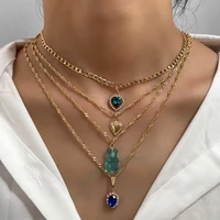 flatfoosie new shiny heart crystal pendant necklace for women multi layer cartoon gummy bear choker necklace boho jewelry gift