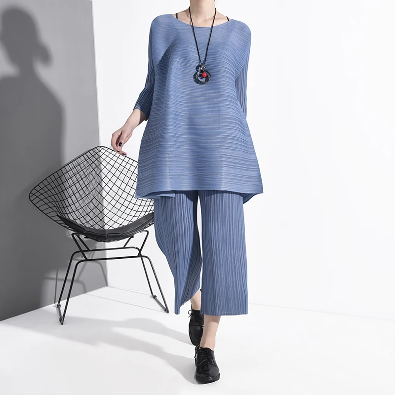 LANMREM 2020 Новый Модный женский комплект из двух предметов Vestido Круглый рукав три