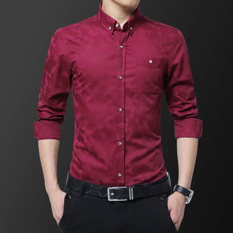 

Geometry Print Shirts Men 2021 New Casual Long Sleeve Slim Formal Shirt Mens Work Business Brand Camisas Non Iron Chemise Homme