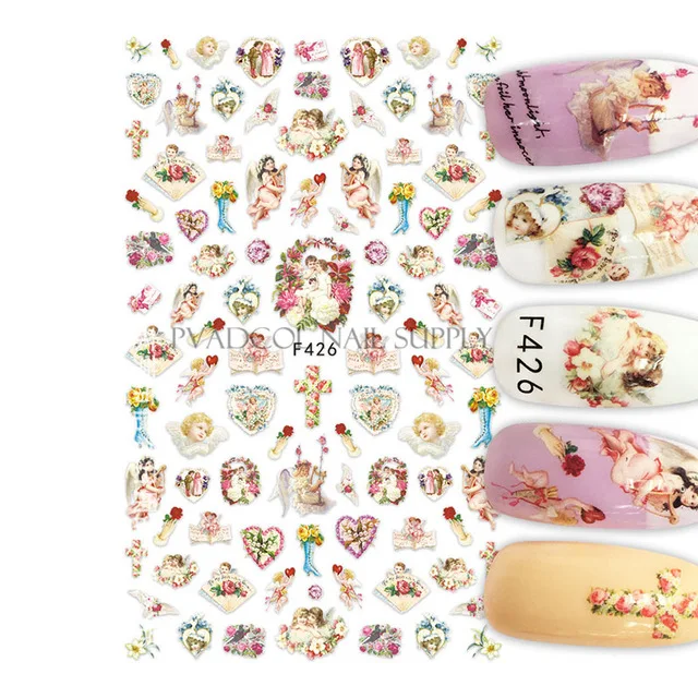 Объемные наклейки для ногтей Cherub с изображением Иисуса ангелом самоклеящиеся