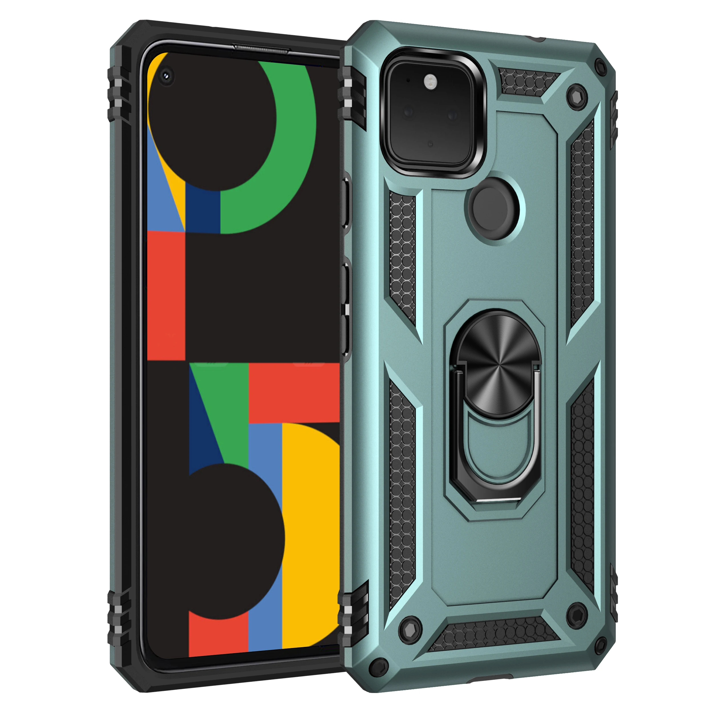 

Shockproof Armor Phone Case For Google Pixel 4 4A 5 5G XL 3A Anti-Fall Magnetic Kickstand Finger Metal Ring Holder Back Cover