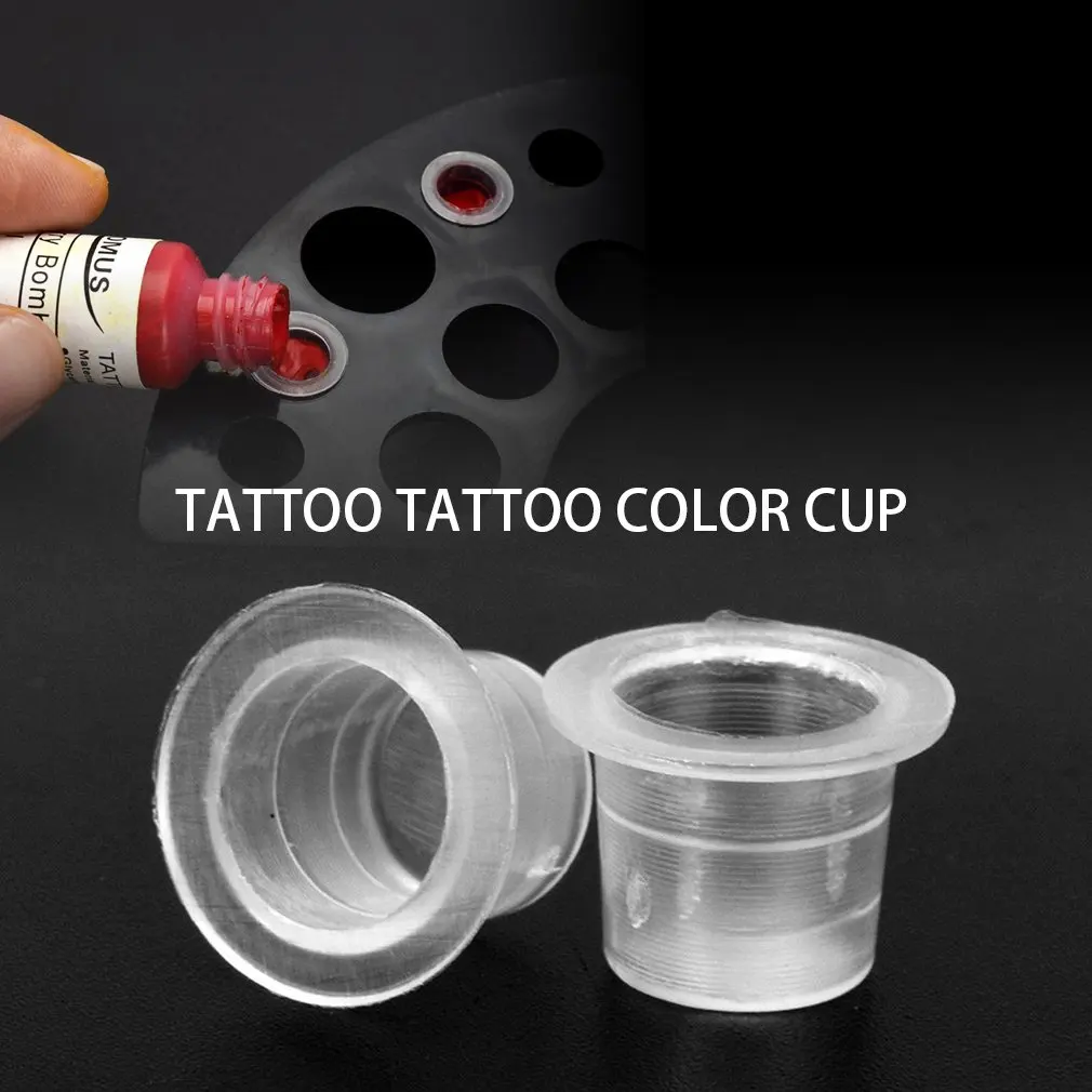 

100Pcs Tattoo Ink Cups Plastic Microblading Tatuagem Acessorios Pigment Caps With Bottom S Size For Needle Tip Grip Power Supply