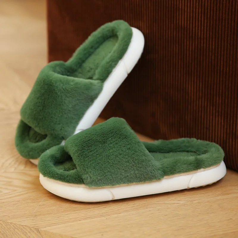 

Winter Plush Lined Slippers Women Men Fashion Anti Slip Thick Soles Warm Casual Indoor Home Cotton Shoes Chaussure Homme