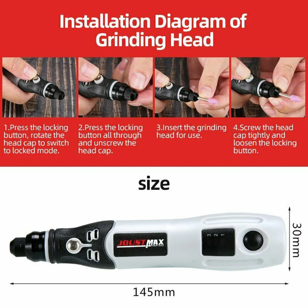 

15000RPM 3 Speeds Mini Electric Portable USB Drill Handheld Carving Grinder Electric Grinder Jade Carving Combination Tool Set