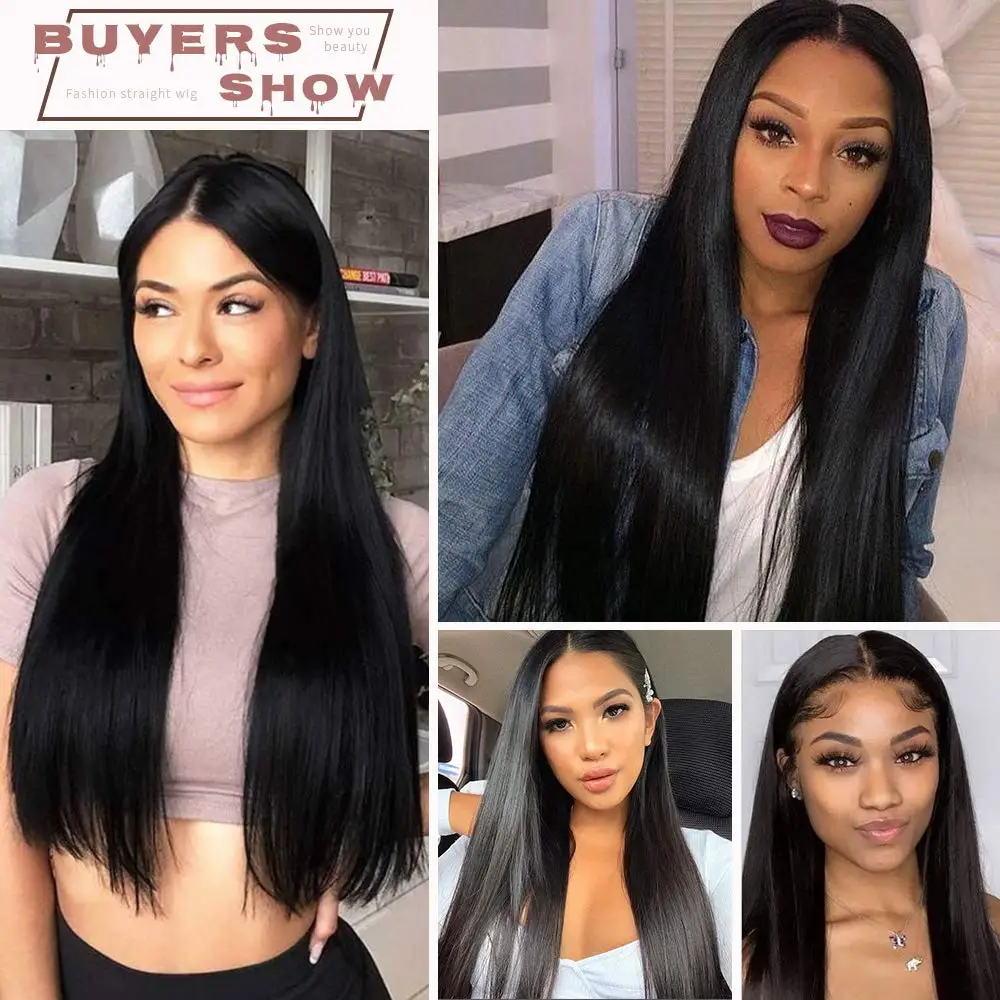 

FORCUTEU Long Straight Synthetic Lace Front Wig Natural Black Pre Plucked Heat Resistant Highlight T-Part Lace Wigs for Women