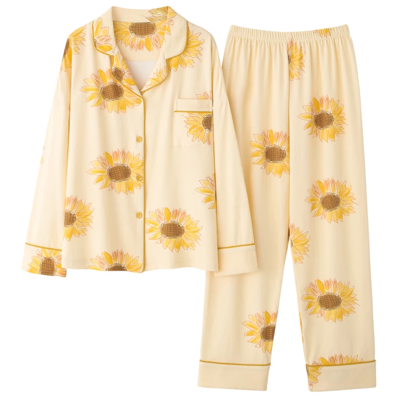 

Autumn Lapel Cardigan Cotton Sleepwear Women Pajamas Set Long Sleeve Loose Cartoon Print Female Pyjamas Set Leisure Wear 5924
