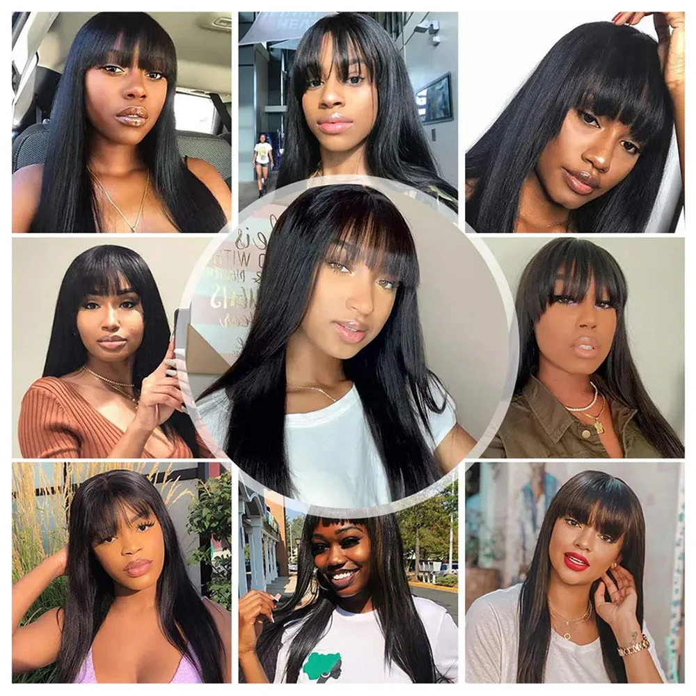 Bliss Straight Bob Wig Human Hair Wigs With Bangs Remy Full Machine Made Cheap For Black Women | Шиньоны и парики