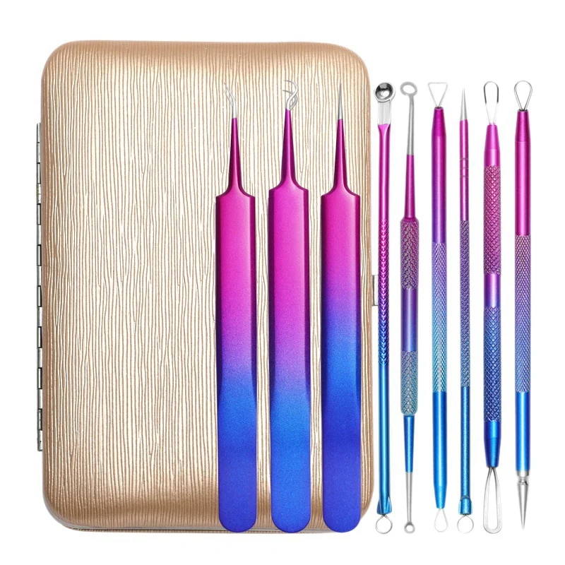 

9 шт./компл. Blackhead Comedone Удаление прыщей инструмент ложка для Инструменты для ухода за кожей лица иглы лица очиститель пор