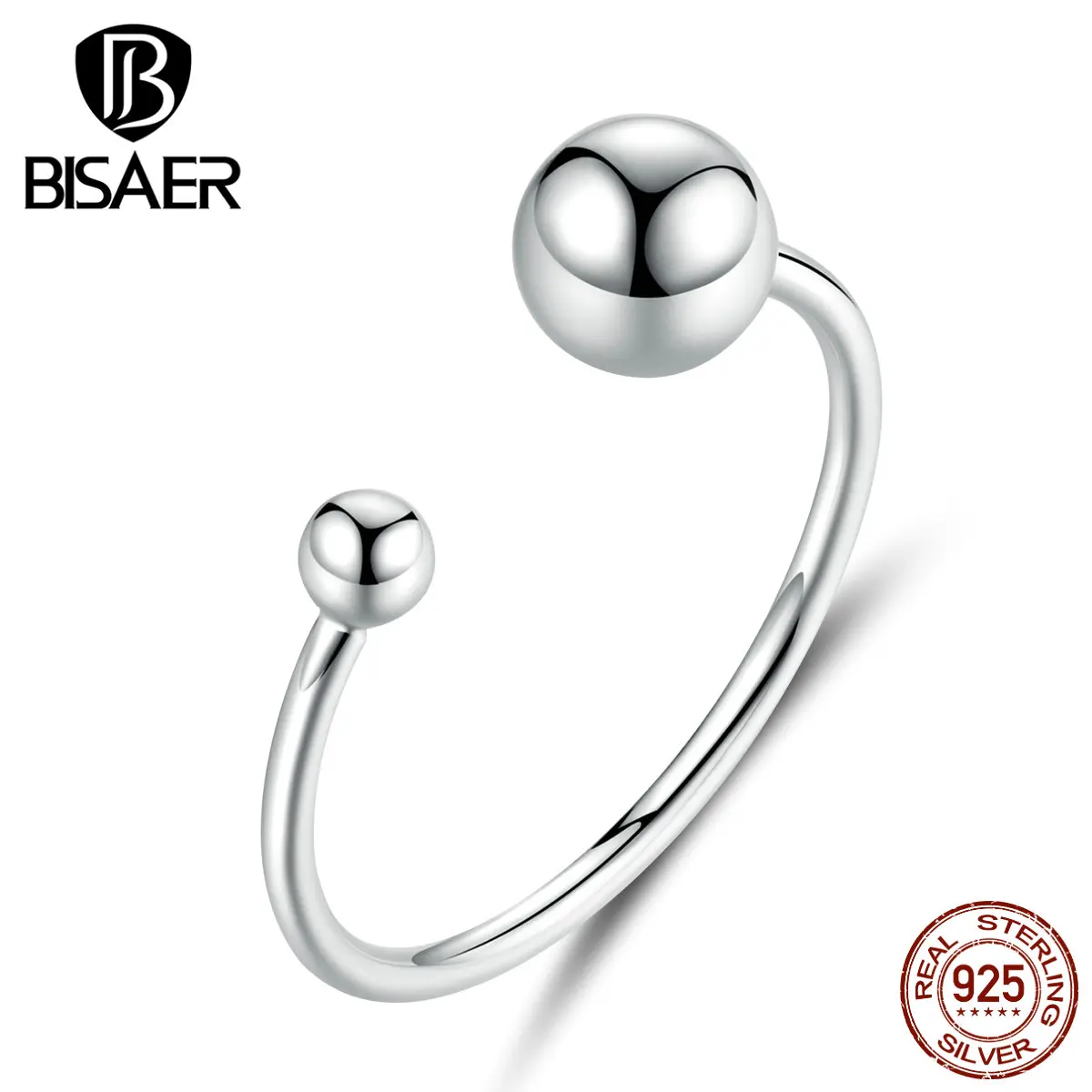 Геометрические кольца BISAER 925 пробы серебряные Простые круглые Регулируемые кольца для женщин ювелирные изделия из стерлингового серебра ECR575
